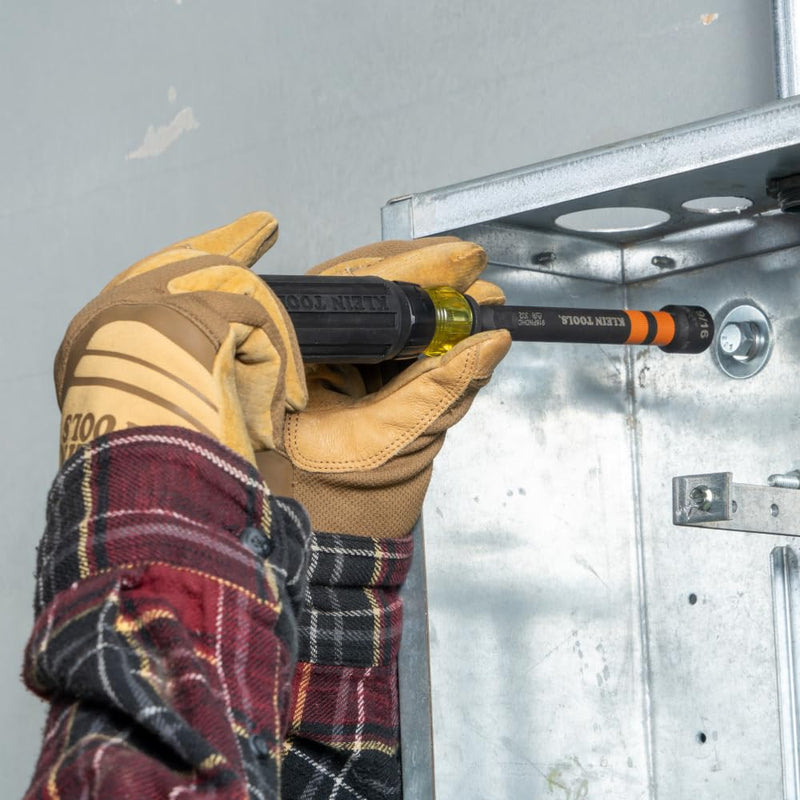 Klein Tools 32950 Ratcheting Impact Rated Hollow Power Nut Driver Set with Handle, Magnetic, Color Coded, 6 SAE Hex Sizes