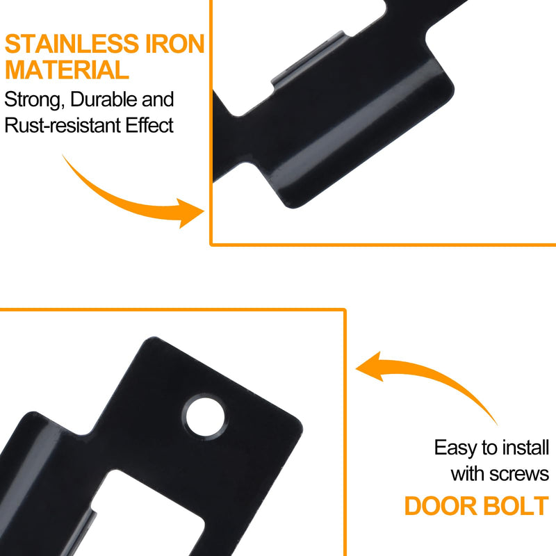 10PCS Universal Door Strike Plate，Replacement Lock Strike Plate T Strike Deadbolt with Screw，Stainless Steel Deadbolt Covers Door Reinforcement Kit for Interior Exterior Door Use(Black) 10