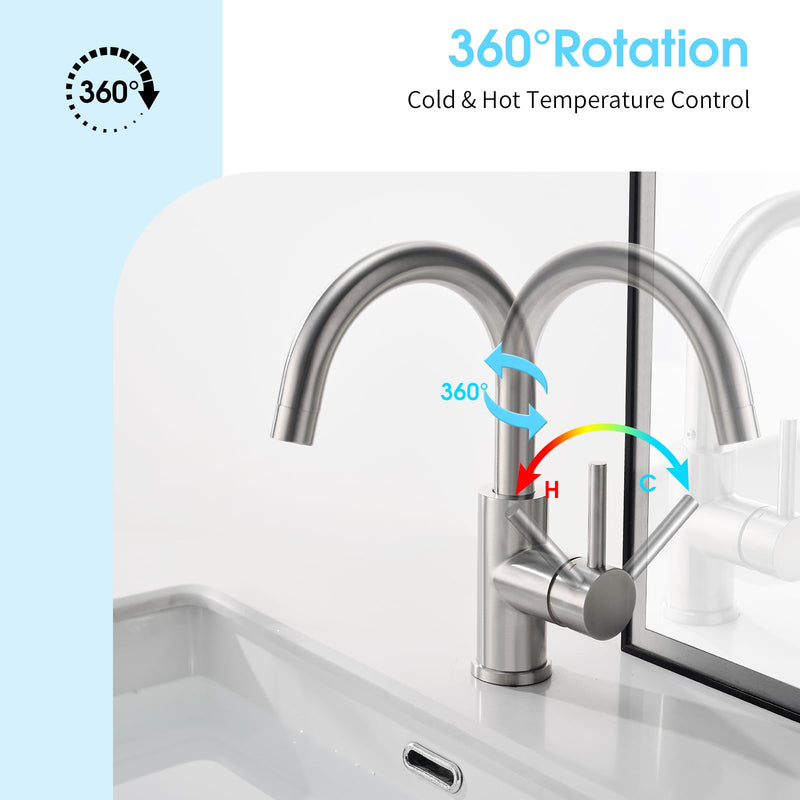 CREA Bar Sink Faucet, Bathroom Kitchen Faucet Brushed Nickel Pre Wet Small Mini Kitchen Bath Utility Marine Faucet Single Hole Stainless Steel Farmhouse Vanity Lavatory Faucets Outdoor