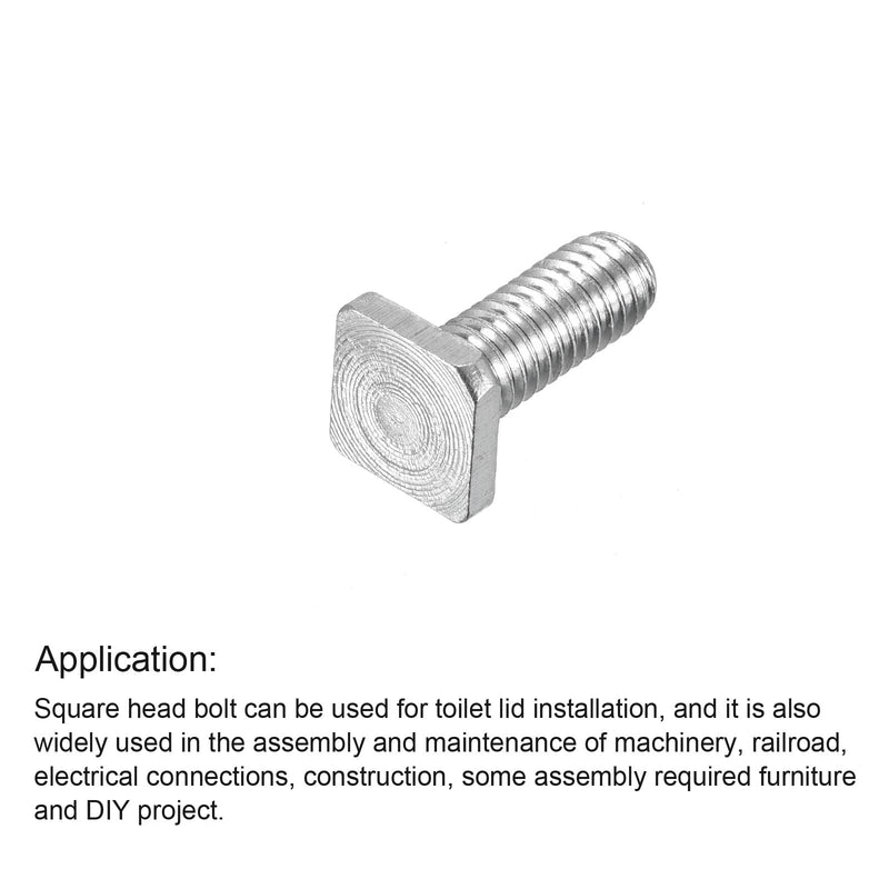 uxcell Square Head Bolt, 10pcs M6x16mm Fully Thread Carbon Steel Grade 4.8 Square Machine Screws 16mm 10