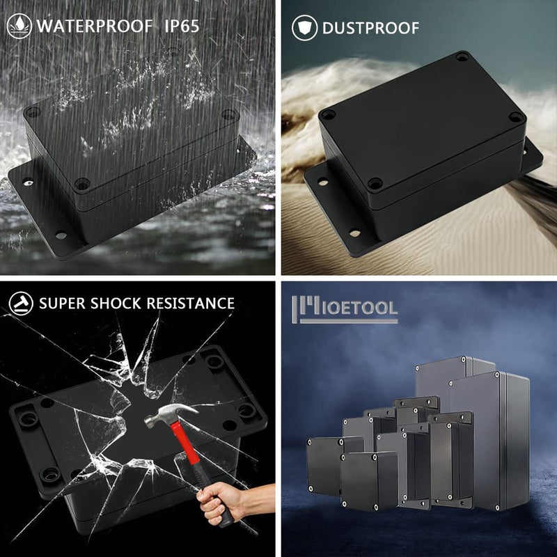Junction Box Waterproof Dustproof IP65 ABS Plastic Universal Electric Project Enclosure Black with Fixed Ear 3.93"x2.68"x1.97"(100 x 68 x 50 mm) 3.93"x2.68"x1.97"