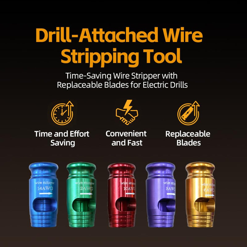 Bigvendor 8-in-1 Drill Wire Stripper & Twister Tool | 6-14 AWG Wire Stripping Set with 25 Wire Caps, 8PCS Kit for Electricians & DIY