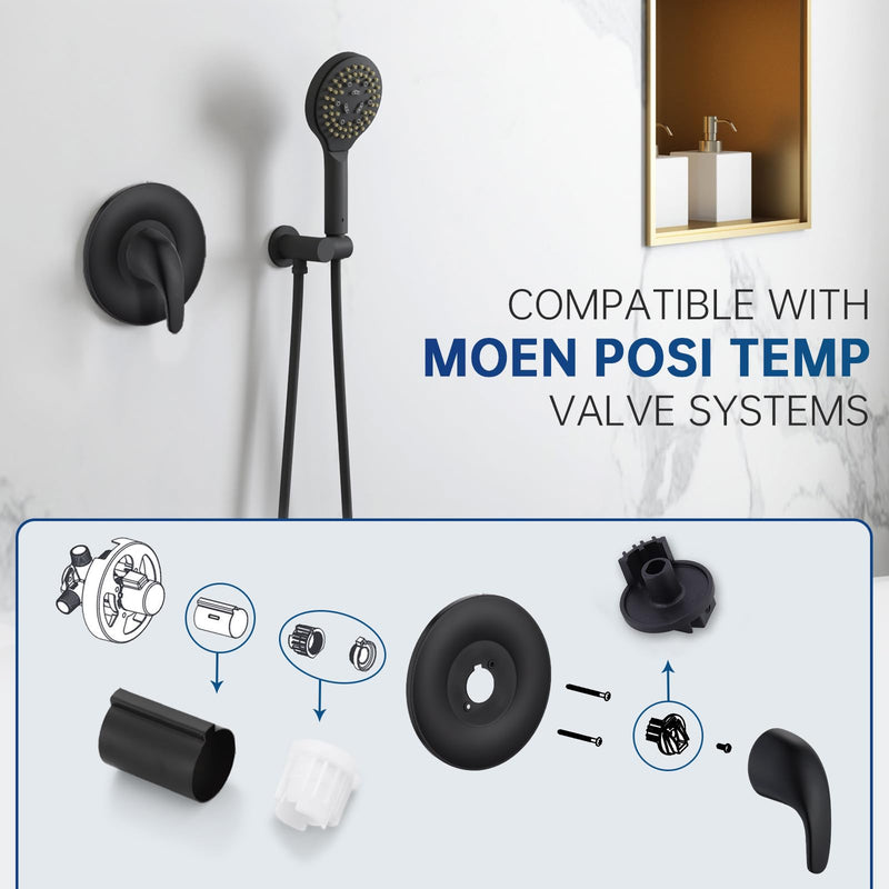 Replacement for Moen Posi-Temp Valve Trim Kit, Shower Valve Trim for Single-Handle Shower Valves, Compatible with Moen Posi-Temp Series, Matte Black Shower Trim Kit
