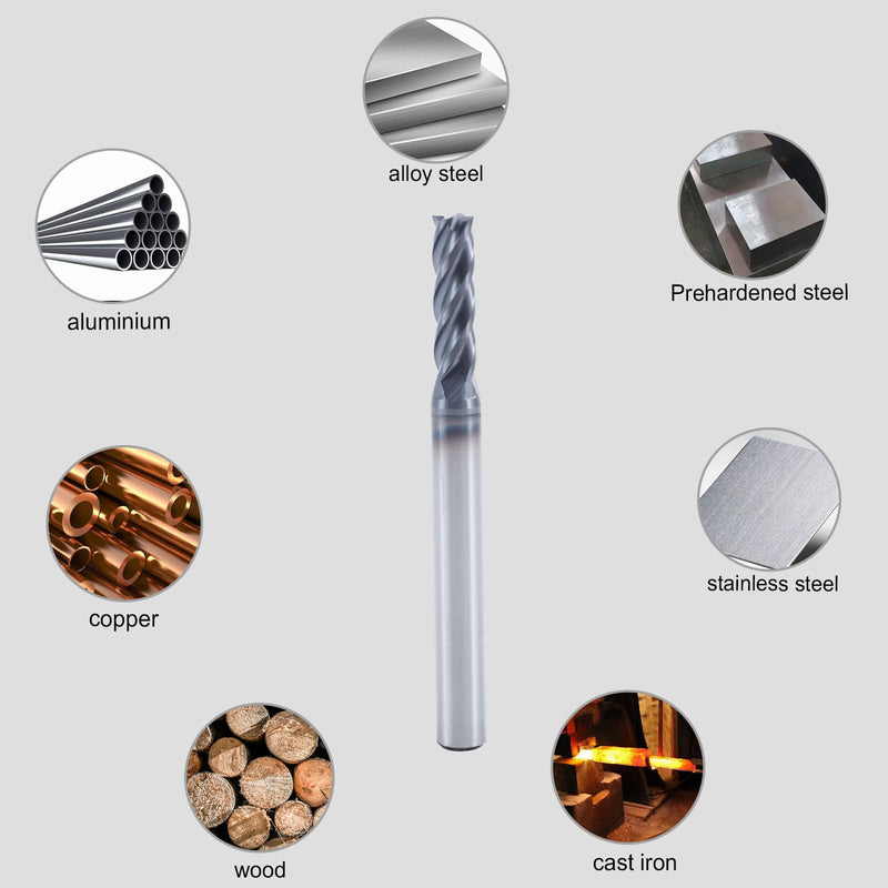 ISB 5/32’’ Carbide Square End Mill Set, 4 Flute Micro Grain Carbide Mill Bits for Alloy Steels/Hardened Steels, Suitable for DIYers and Professionals, 5 Pcs 5/32 in