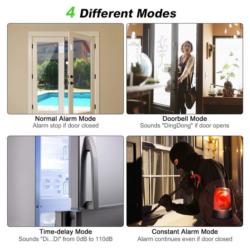 WSDCAM Freezer Door Alarm When Left Open, 3/15/30/60 Seconds Adjustable Delay Wireless Fridge Alarm, 4-in-1 Door Sensor Chime Door Open Alarm Loud 108dB, Refrigerator Alarm 2 Pack