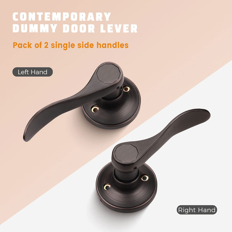KNOBWELL 3 Set Dummy Lever Door Handles Closet Door Knobs No-Turning Pull Only Single Side Door Leversets(3 Left + 3 Right) Oil Rubbed Bronze