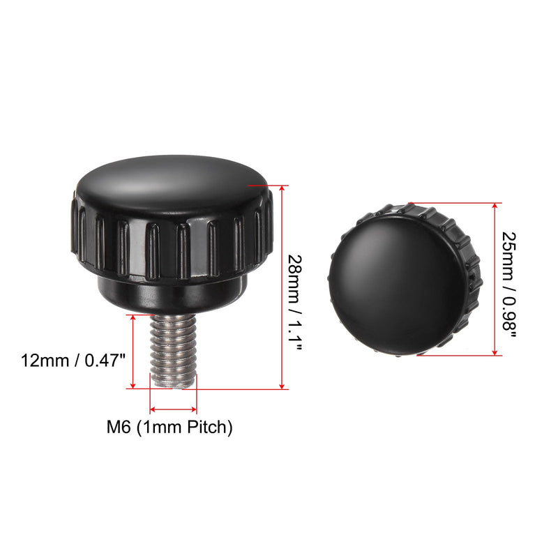 uxcell 4pcs Knurled Clamping Knobs M6 x 12mm Metric 304 Stainless Steel Male Thread Thumb Screw on Type 25mm Plastic Round Head Threaded Hand Bolt Stud Knobs Black M6 x 12mm x 25mm