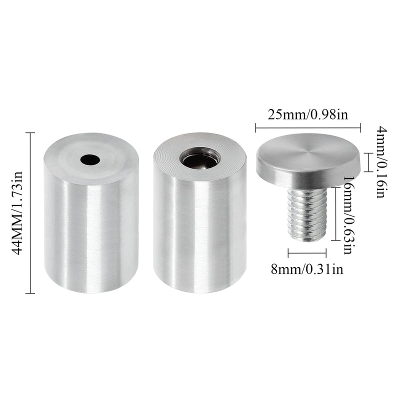 Luomorgo 12 Pcs 1" x 2" Stainless Steel Standoff Screws, Wall Sign Standoff Mounting Hardware Advertising Glass Standoff Nail for Hanging Acrylic Picture Frame, Silver Silver, 12 Pcs 1" x 2" / 25 x 50mm