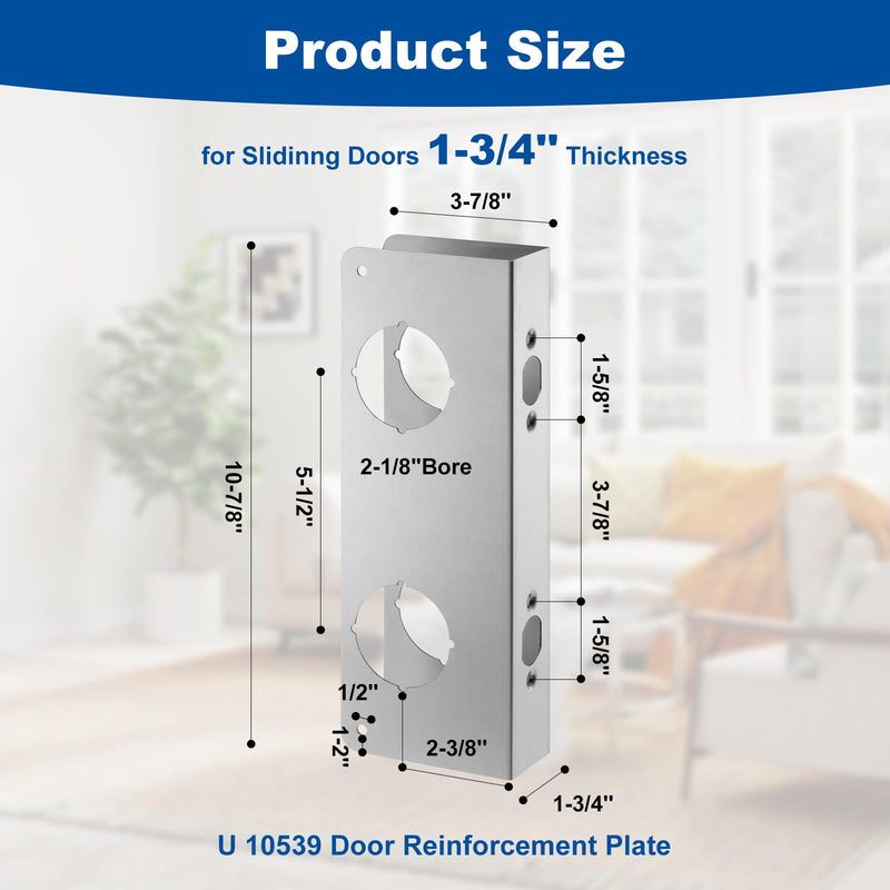2025 Upgraded U 10539 Stainless Steel Lock and Door Reinforcement Plate for 1-3/4 inch Thickness, 2-3/8 inch Backset, and 2-1/8 inch Bore (Single Pack)