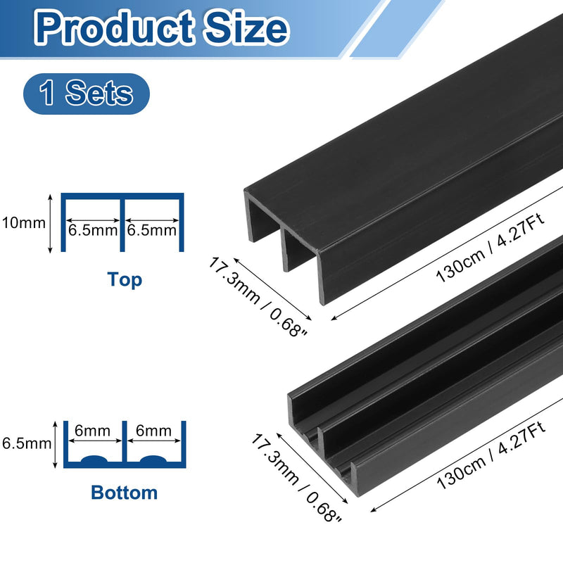 uxcell Plastic Sliding Door Track, 4.27Ft Sliding Glass Cabinet Window Track Hardware Set for 1/4" Thick Panels, for Small Bypassing Closet Door, Black