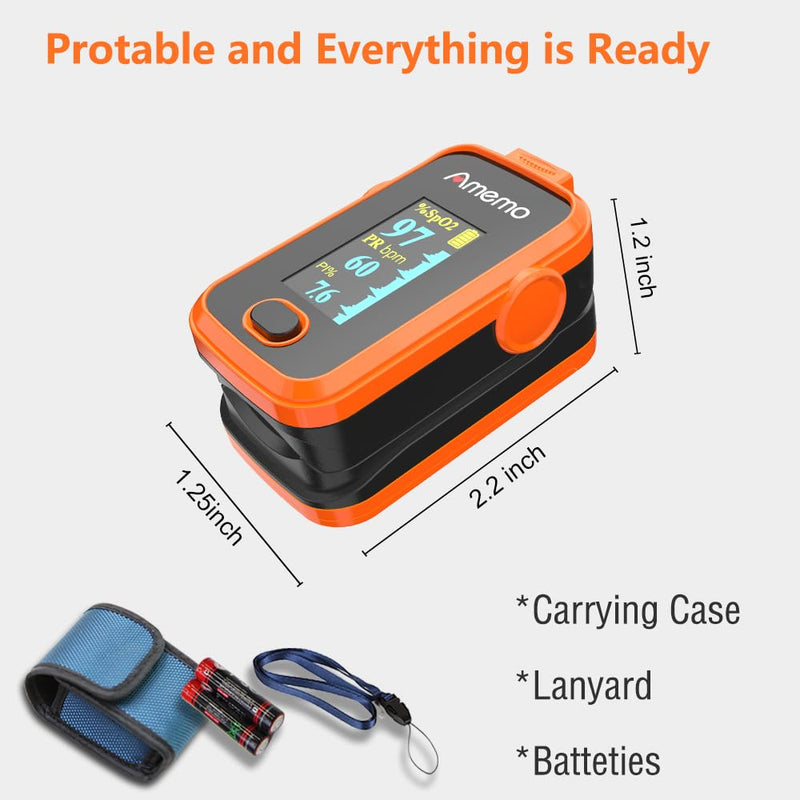 Pulse Oximeter,OLED Display Oxygen Monitor Fingertip,Blood Oxygen Saturation Monitor(SpO2) with Carrying Case,Silicone Cover (Orange) Orange