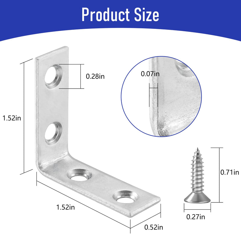 40 Pack L Bracket Corner Braces, Small Metal L Brackets for Wood, 1.5 inch Steel Joist Right Angle Brackets for Wood Shelves Chair Drawer Cabinet with Screws, Zinc Plated HOME MASTER HARDWARE 1-1/2 inch Zinc-40Pack 40