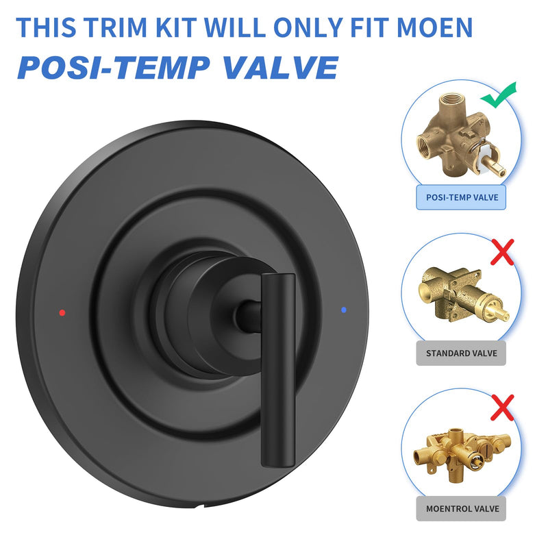 Replacement for Moen T2901BL Gibson Posi-Temp Valve Trim Kit, Matte Black Shower Trim Kit Shower Lever Handle (#2510 Valve Required)