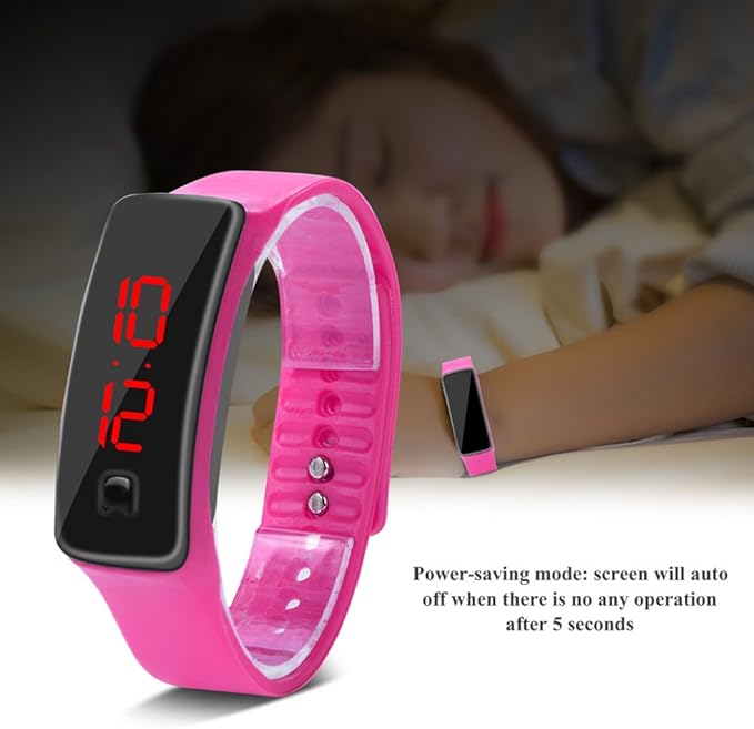 Entatial Digital Watch, LED Digital Clock Adjustable Rectangle 8.9 X 0.6 Inches, Night Running Student Casual Wear(pink) - NewNest Australia