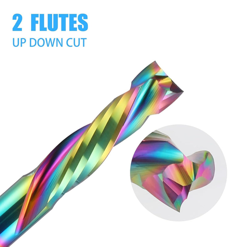 2PCS Solid Carbide Spiral Compression Router Bit 1/4" Cutting Diameter, 1" Cutting Length Up/Down Cut CNC DLC Coated End Mill for Wood Carving, Engraving, Grooving 6.35*25*50 2