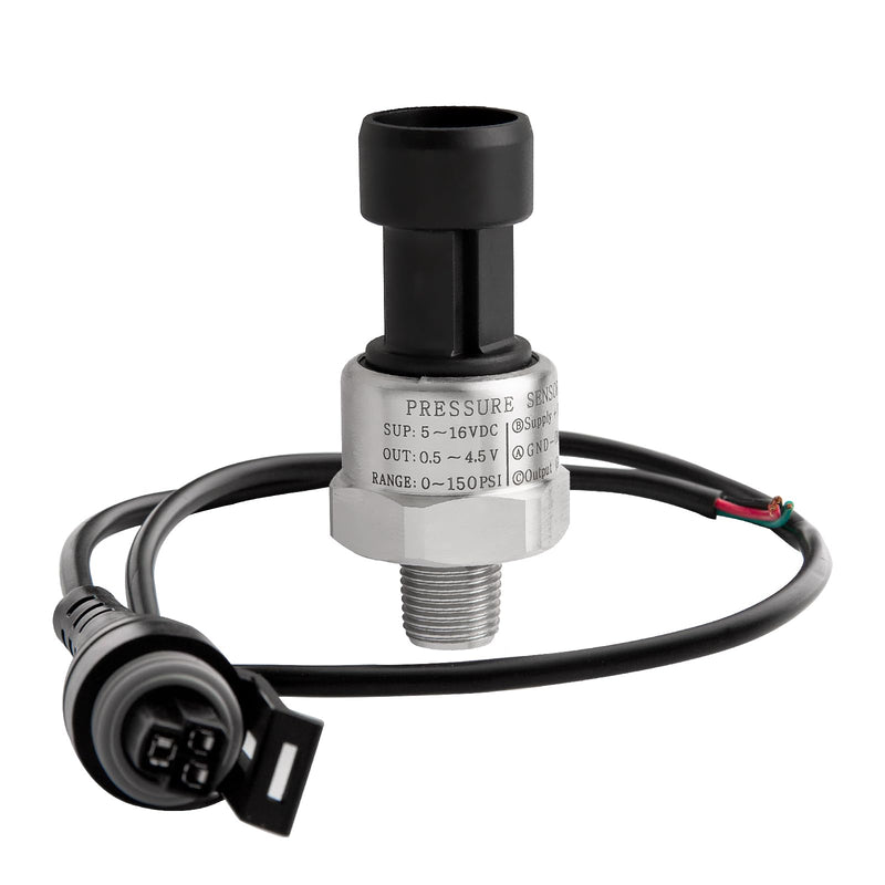 150 Psi Fuel Oil Pressure Transducer Sensor Sender 1/8" -27 NPT Thread with Harness Kit for Oil Fuel Air Water, Stainless Steel 0-150 Psi Sensor Pressure Transmitter