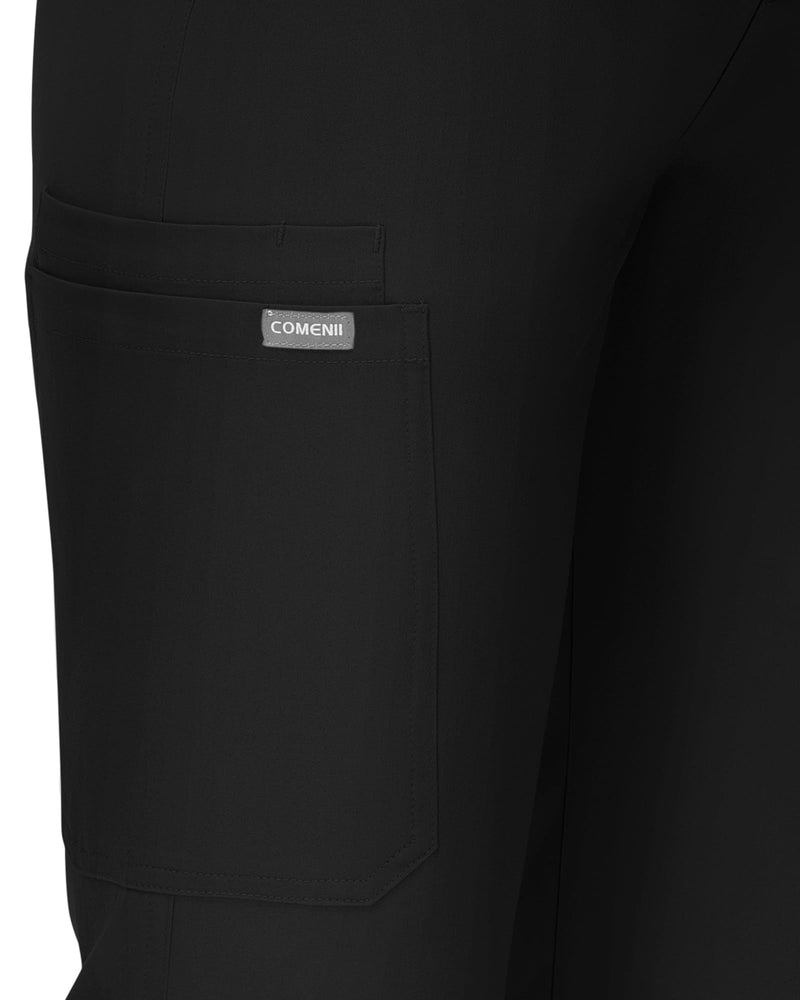 COMENII Scrubs for Women, Mid Rise Straight Leg Cargo Scrubs Pants with Knit Yoga Waistband, Anti-Wrinkle Womens Scrubs Pants Regular 30" Medium Black - NewNest Australia
