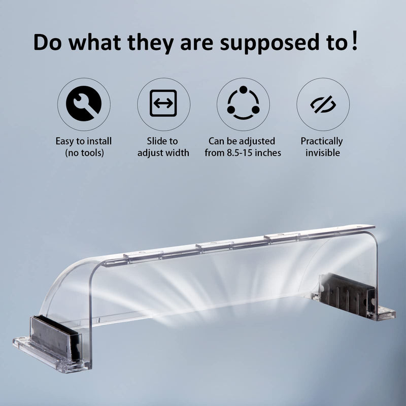 2 Pack Air & Heat Deflector for Vents, Sidewalls and Ceiling Registers, Adjustable from 8.5" to 15" Transparent,2 pack