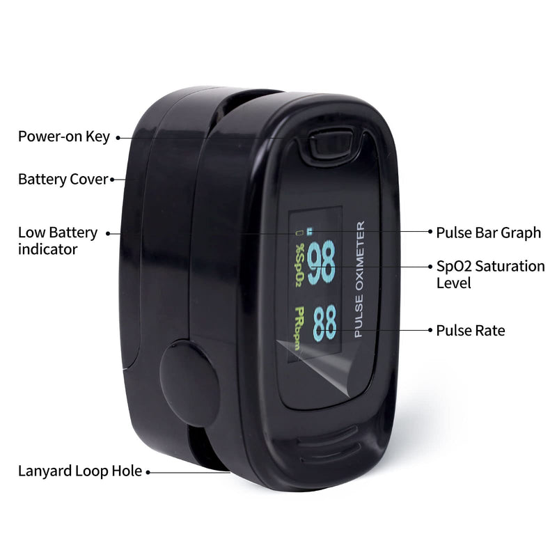 CONTEC CMS50NA Pulse Oximeter Fingertip Blood Oxygen Saturation Monitor SpO2 and PR Value Waveform Blood Oxygen Neck/Wrist Corda, Black
