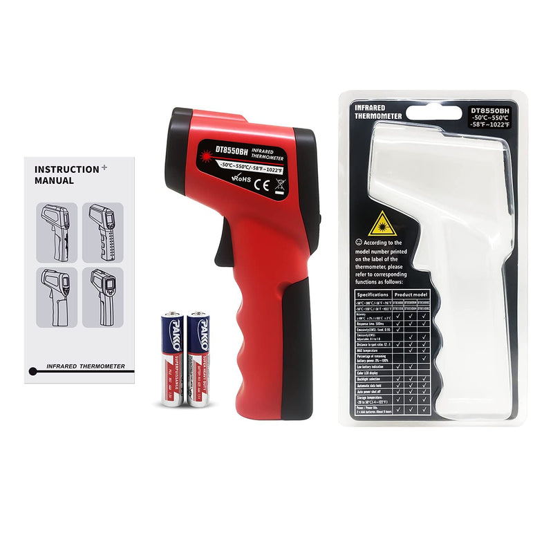 Infrared Thermometer Temperature Gun (NOT for Humans) -58℉~1022℉ (-50℃～550℃) 9-Point Laser Non-Contact Instant-Read Digital Laser Infrared Ir Thermometer with Backlight red