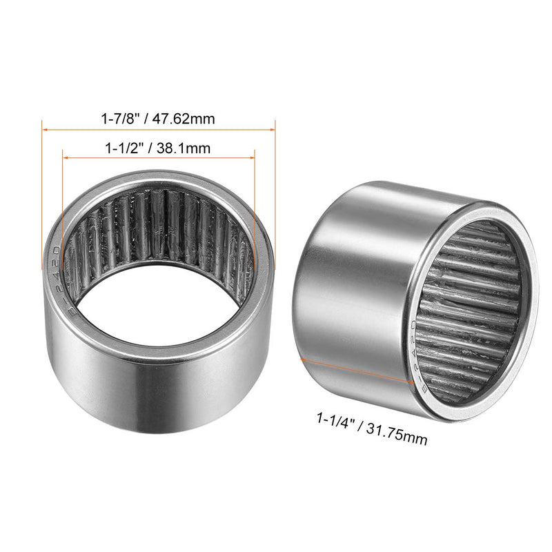 uxcell B2420 Needle Roller Bearings, Full Complement Drawn Cup, Open, 1-1/2-inch I.D. 1-7/8-inch OD 1-1/4-inch Width 30500N Static Load 13800N Dynamic Load 4300Rpm Limiting Speed 1-1/2x1-7/8x1-1/4"