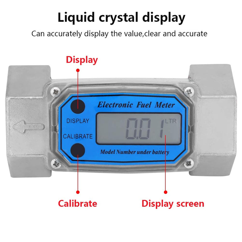 Turbine Meter 15-120L/min 1.5inch NPT Digital Meter HD Displays Water Meter Oil Fuel Gasoline Meter Blue