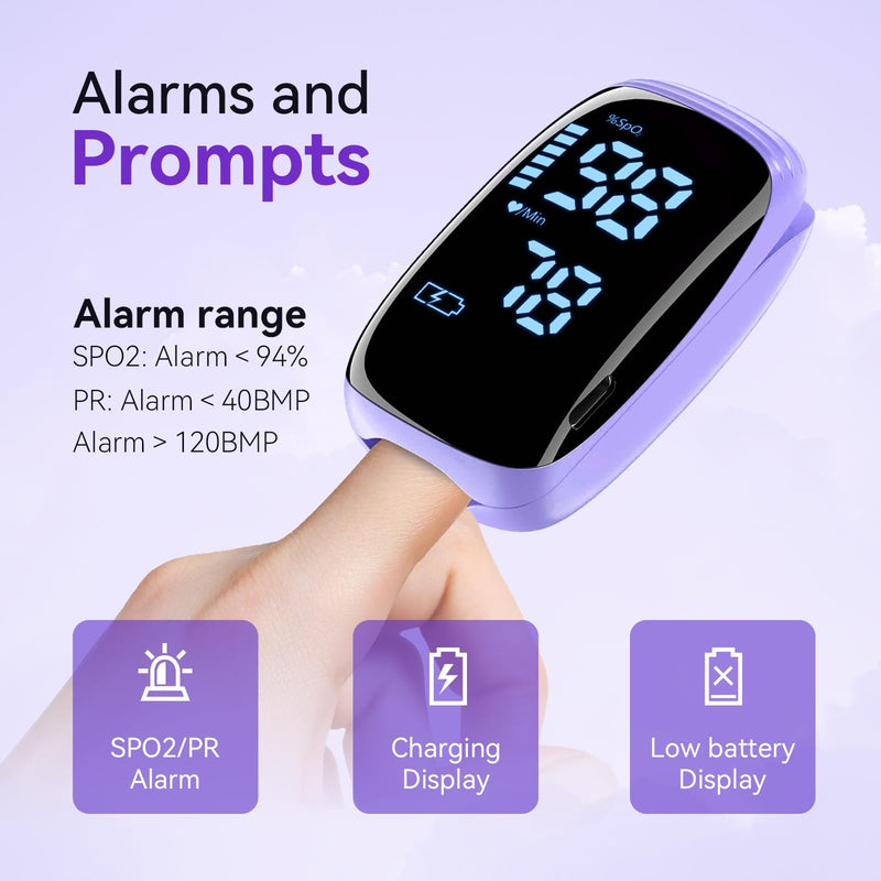 Fingertip Pulse Oximeter, Rechargeable Pulse Oximeter, High Definition Oxygen Monitor Fingertip, Fast and Accurate Oxymeter Includes Bag Lanyard (Purple)