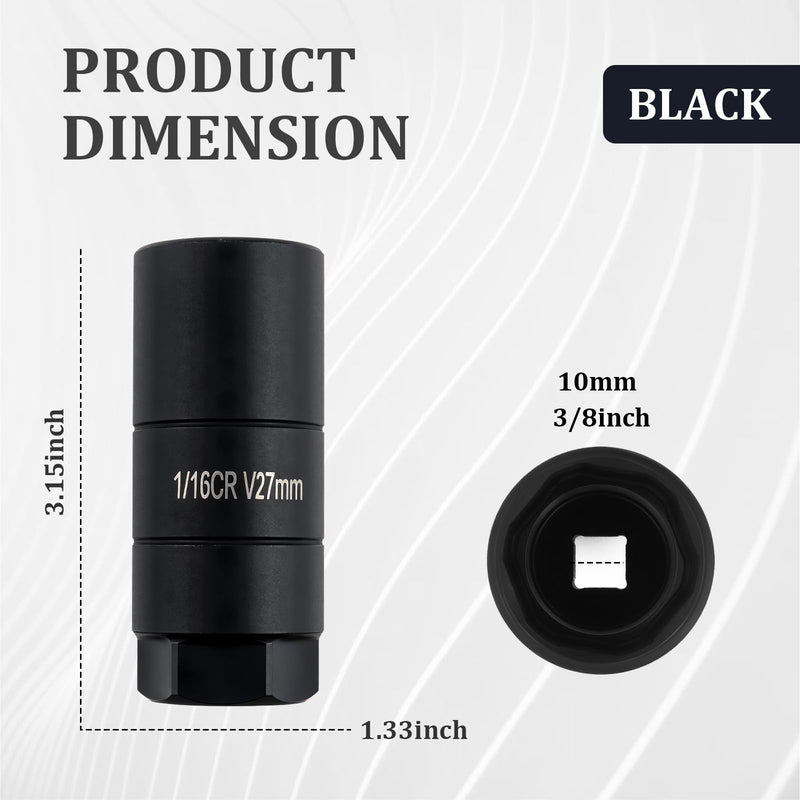 Oil Pressure Sensor Socket,Hexagonal Drive-27mm Socket for Removing Oil Sending Unit,Heavy Duty Chrome Molybdenum Steel 1 1/16 Sockets Fits 3/8"Drive,1 1/8"Hex Wrench (Black) Black