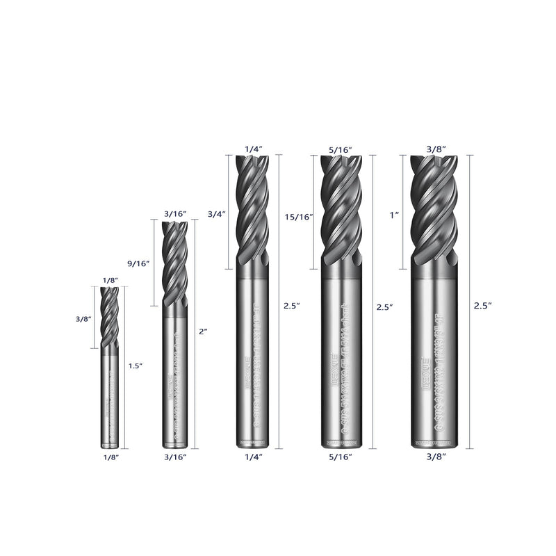 Tools Carbide Square End Mill, Milling Cutter with TiAlN Coating, CNC Cutting Tools for Stainless Steel,High Temp Alloys, 4 Flute,Flat Machining Set (1/8" 3/16" 1/4" 5/16" 3/8" 5Pcs) TiAlCN 1/8" 3/16" 1/4" 5/16" 3/8" 5PC