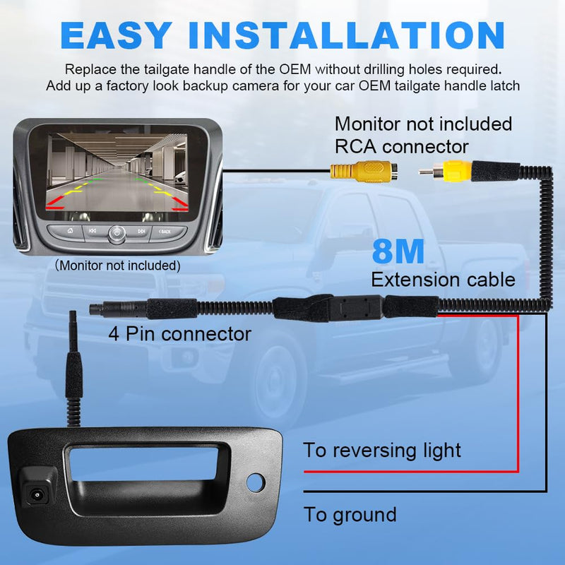 Rear Tailgate Handle Backup Camera Compatible with 2007-2013 Chevy Silverado/GMC Sierra 1500 2500HD 3500HD Tailgate Reversing View Park Assist Camera Replaces 22755304 180°Wide Angle Fit for 2007-2013 Chevy Silverado GMC Sierra