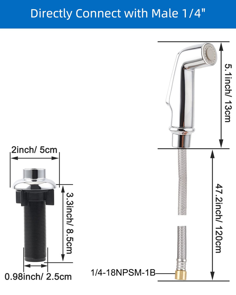 Kitchen Sink Side Sprayer with Quick Side Connector Compatible with Moen Faucet Sprayer Replacement, Kitchen Sink Faucet Sprayer Attachment with Water Hose/Holder, Chrome Finish