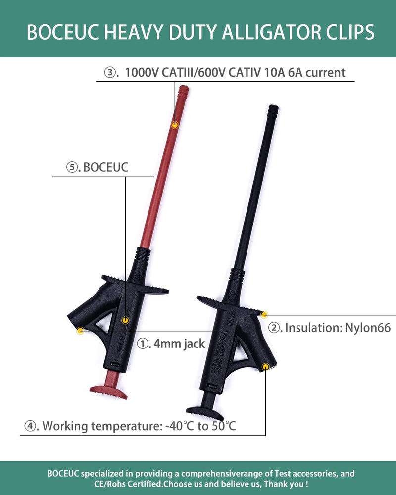 Flexible Test Hook Clamp, Heavy Duty Test Hook Clips with 4mm Banana Socket for Automotive Power Electrical Test