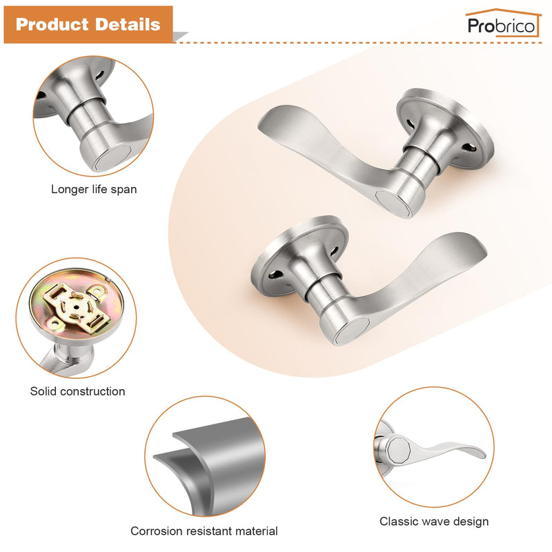 Probrico Wave Style Single Dummy Door Levers Dummy Door Handles Satin Nickel Finish, Right Handed, Pack of 6 6 Pack Brushed Nickel