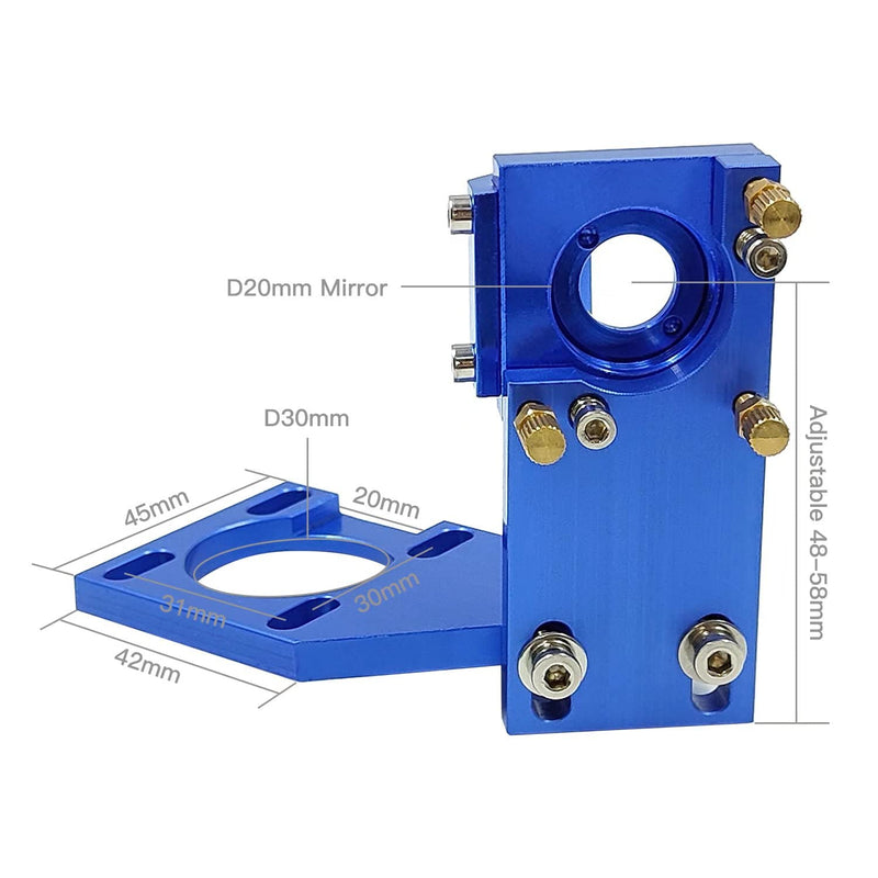 K40 CO2 Laser Head Set with 1st & 2nd Mirror Mounts, Dia.20mm, FL.50.8mm, for 20-40-60W Laser Engraving/Cutting Machines, Blue D20 FL50.8