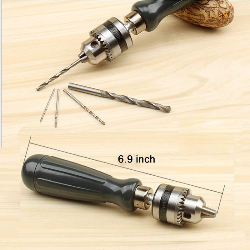Hand Drill Bits Set 7 in 1 Manual Tool Pin Vises with Chuck Key & 5pcs Twist Drill Bits for Wood, Jewelry, Delicate Manual Work, Electronic Assembling and Model Making, DIY Drilling