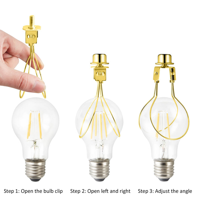 Lamp Shade Light Bulb Clip Adapter, 2 Pack Clip on Lampshade Adapter Includes Finial and Lampshade Levellers to Keep Lamp Shade in Place, Lamp Shade Holder for Clip On Light Bulbs (Brass) Brass