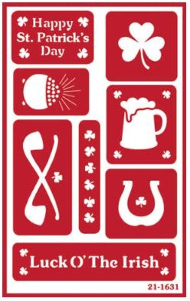 2 Armour Etch Over N Over Reusable Glass Etching Stencils Set | Irish Theme with Shamrock, Clover, Celtic Knot, Harp Designs
