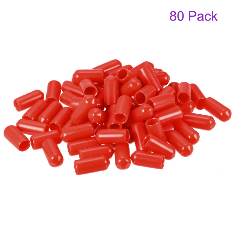 DMiotech 80 Pack 1/4"(6mm) ID Red Screw Thread Protectors Rubber End Caps Bolt Covers for Screw Bolt Furniture Pipe 1/4"