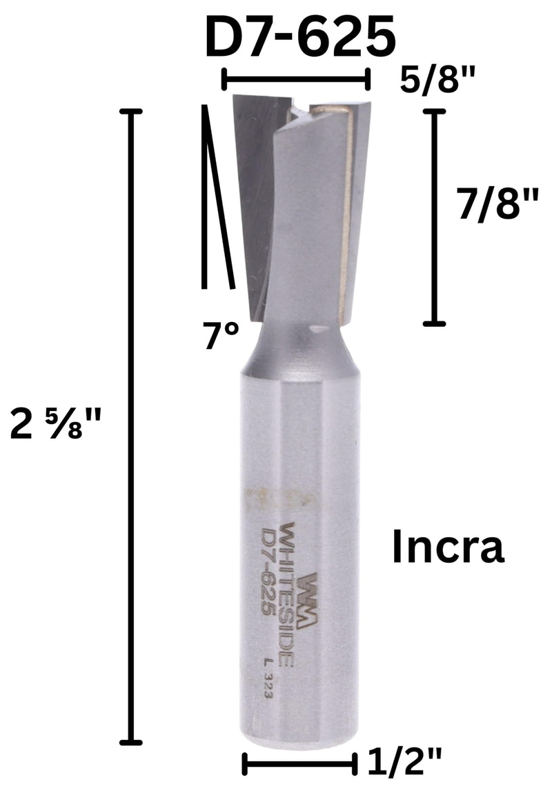Whiteside Router Bits D7-625 Dovetail Bit with 5/8-Inch Large Diameter and 7/8-Inch Cutting Length