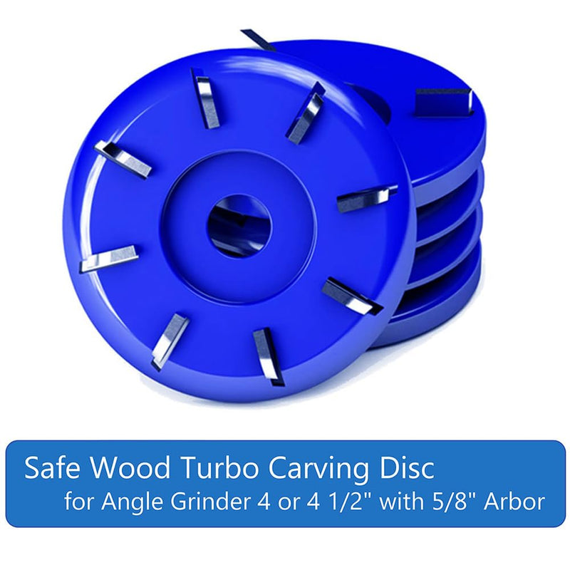 Wood Turbo Carving Disc 8 Teeth for Angle Grinder 4 or 4 1/2" with 5/8" Arbor Upgraded, DIY Wood Carving Tools Cutting Wheel for Fast Shaping(Arc Blade) 8 Teeth Arc Blade Blue