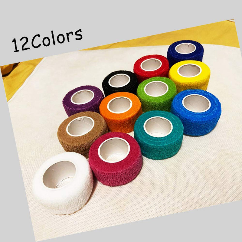 (12-Pack) 1” x 5 Yards | Self Adhesive Bandage Wrap, Kuvvfe Athletic Elastic Cohesive Bandage for Sports Injury,Strain,Knee & Wrist,Ankle Sprains & Swelling First Aid 1x180 Inch (Pack of 12)