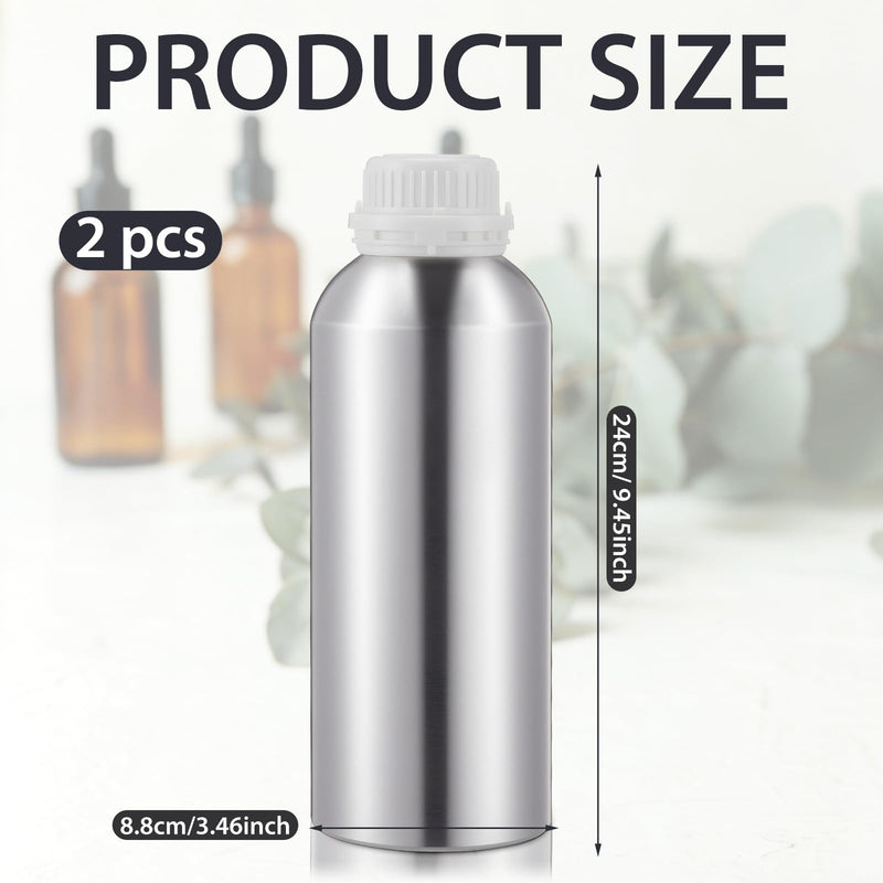 2 Pack Aluminum Bottles 1100 ml High-purity Brushed Aluminum for Hazardous Chemical Transport with Tamper Evident Caps & Ldpe Plugs for Essential Oils & Solvents 2