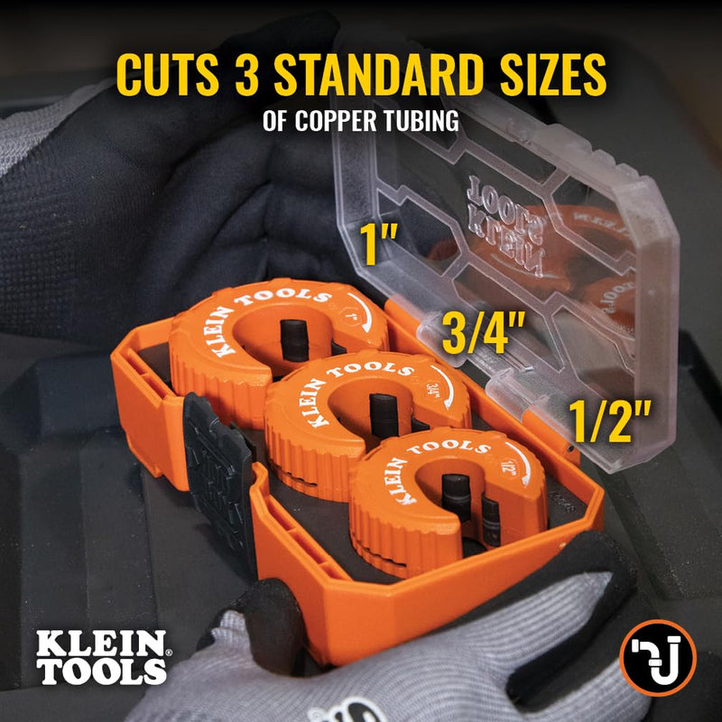 Klein Tools 50048 C-Style Copper Tubing Pipe Cutter Tool Set with 1/2, 3/4, and 1-Inch Cutters, MODbox Case, Ultra-Compact for Tight Spaces, 3-Piece