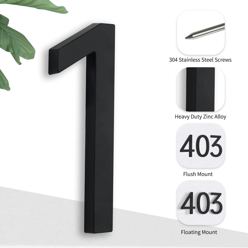 7 Inch House Numbers For Outside modern,Address Numbers For Houses Numbers For Address On House Metal Black Large Modern House Number Door Numbers For House Floating Flush Mount Zinc Alloy Black 1