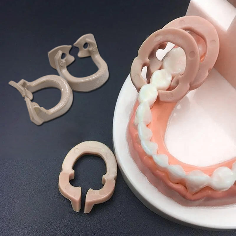 4-Piece Dental Rubber Dam Clamps Set, Hard Resin Material, Includes Anterior and Posterior Rubber Barrier Clips, Endodontic Rubber Dam Holders, Autoclavable Dentist Tools for Tooth Isolation Brown