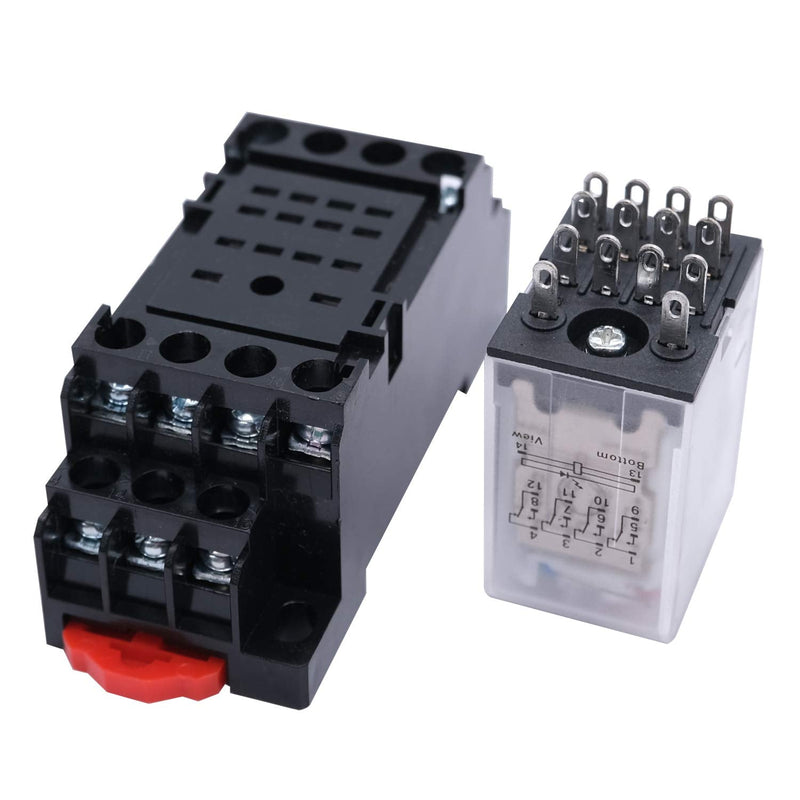 mxuteuk 2pcs HH54P AC 110V/120V Coil 14 Pin 3A 4PDT LED Indicator Electromagnetic Power Relay, with Base, with DIN Rail Slotted Aluminum 14Pin-3A