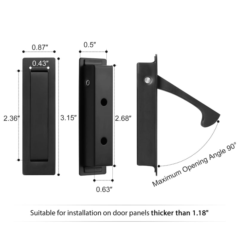 Malimali Pocket Door Pull and Edge Pull Set, Stainless Steel Pocket Door Hardware Recessed Pocket Door Handle Sliding Door Pulls Finger Flush Pull (Matte Black, 3 Pack) Matte Black Set
