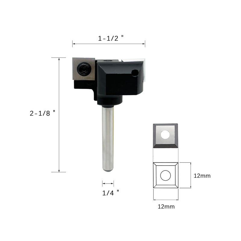 CNC Spoilboard Surfacing Router Bit,2 Wing 1-1/2 inch Cutting Diameter, 1/4 inch Shank,Carbide Tipped Slab Flattening Bit for Woodworking by LU&MN 1 1/2" Cutting Dia.