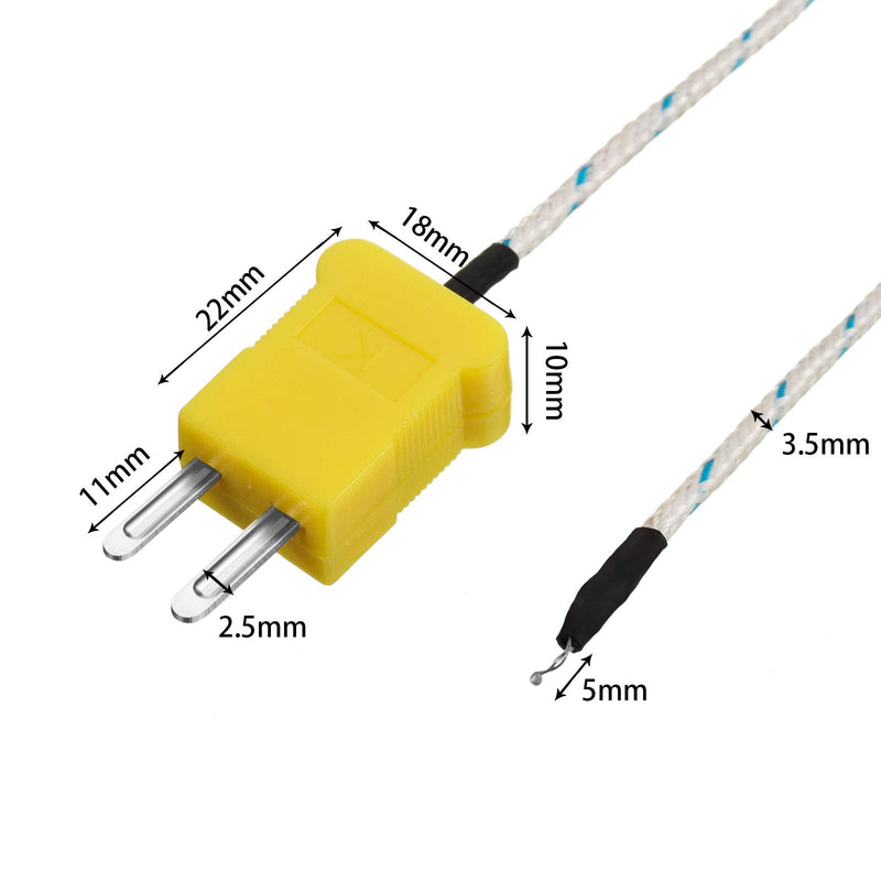 10 Pieces 3 Meters K Type Mini-Connector Thermocouple Temperature Probe Sensor K Type Thermocouple Wire Temperature Sensing Line Measure Range -50 to 400 Celsius, Compatible with TM902C/ TES1310 10