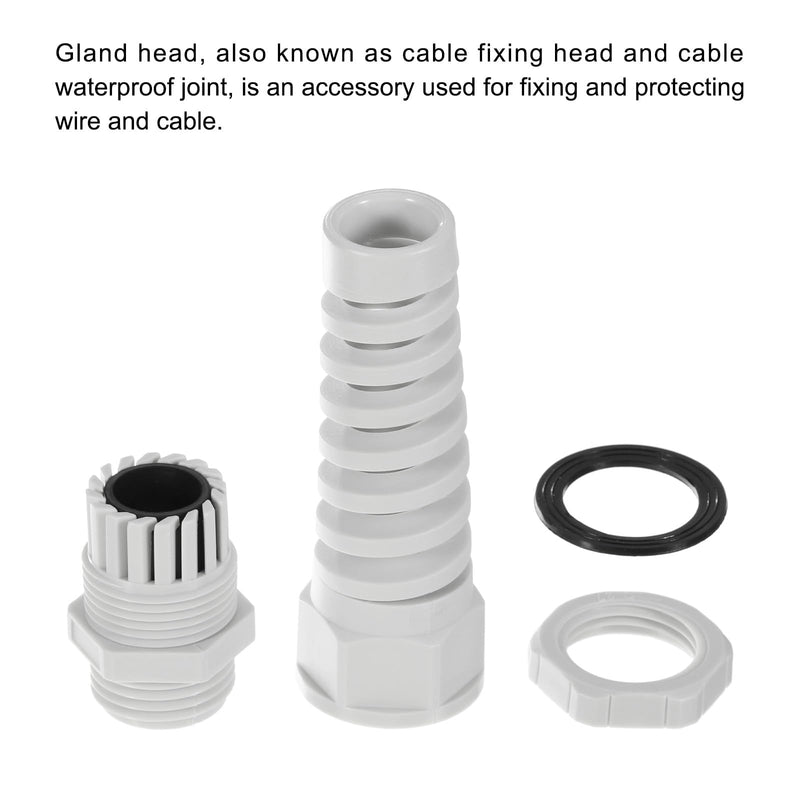 uxcell 2Pcs G3/8" IP68 Cable Gland Waterproof 6-10mm Adjustable Strain Relief Cord Connector Spiral Nylon Joint Gasket for Cable Wire, Grey